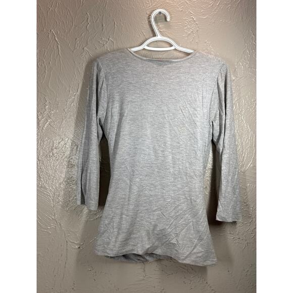 RUBY RIBBON Top Shapewear Faux Wrap Silver Shimmer V-Neck Stretch Size Small - Picture 2 of 5